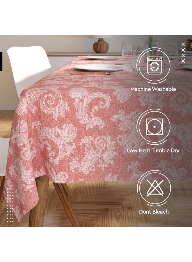 Encasa XO غطاء طاولة طعام إنكاسا XO لعدد 8 إلى 10 أشخاص | حجم مستطيل - 145x300 سم (57x118 بوصة) | مزخرف بنقوش زهرية حمراء على قماش الشامبراي القطني | قماش طاولة طعام للمناسبات الخاصة - Image 3
