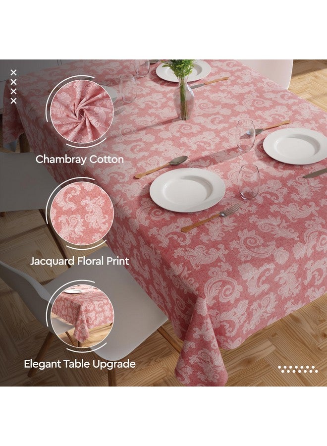 Encasa XO غطاء طاولة طعام إنكاسا XO لعدد 8 إلى 10 أشخاص | حجم مستطيل - 145x300 سم (57x118 بوصة) | مزخرف بنقوش زهرية حمراء على قماش الشامبراي القطني | قماش طاولة طعام للمناسبات الخاصة - Image 2