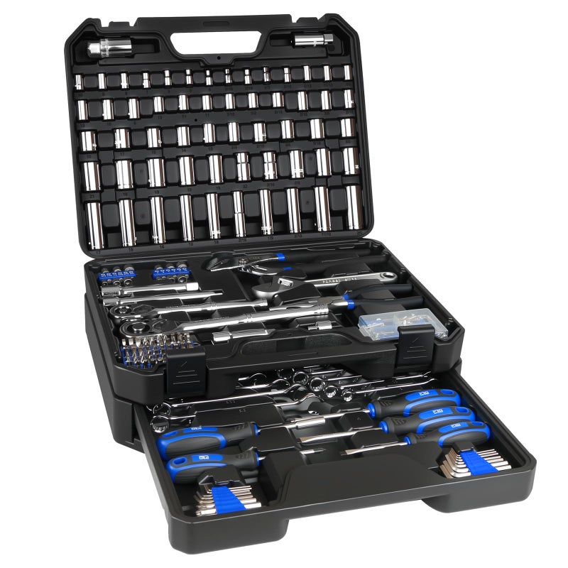 Prostormer Mechanics Tool Set with Drawer Box, 279-Piece SAE and Metric Mechanic Tool Kit with Wrenches & Sockets, General Tool Kit for Car, Motorcycle, Home Repair (Blue) - Image 1
