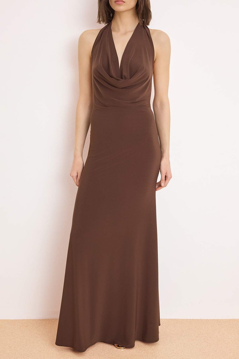 trendyol Brown Plain Sandy Maxi Evening & Graduation Dress Tprss26Ae00115 - Image 3