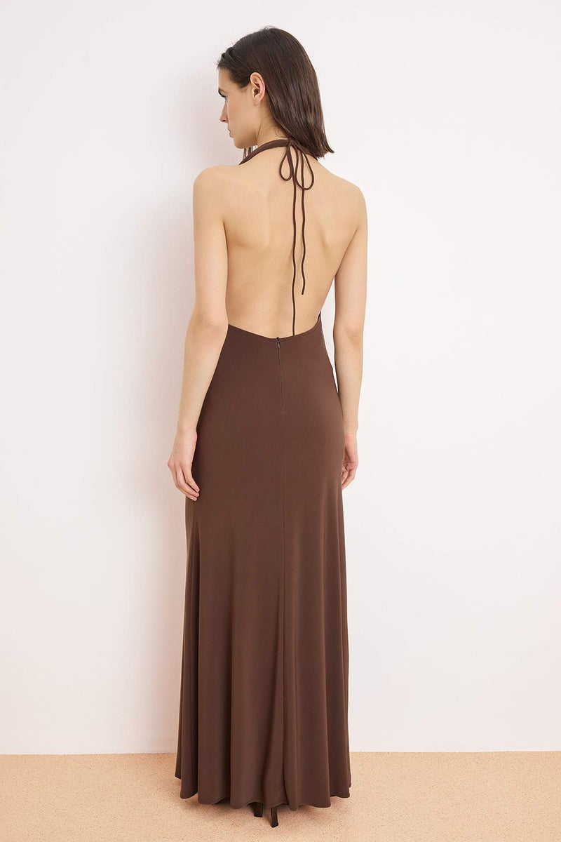 trendyol Brown Plain Sandy Maxi Evening & Graduation Dress Tprss26Ae00115 - Image 4