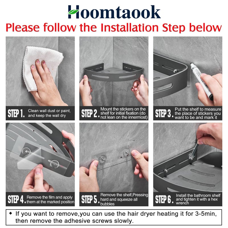 Hoomtaook Hoomtaoock 2 مستوية زاوية دش الجرف لا حفر أرفف الحمام دش العلاط - Image 4