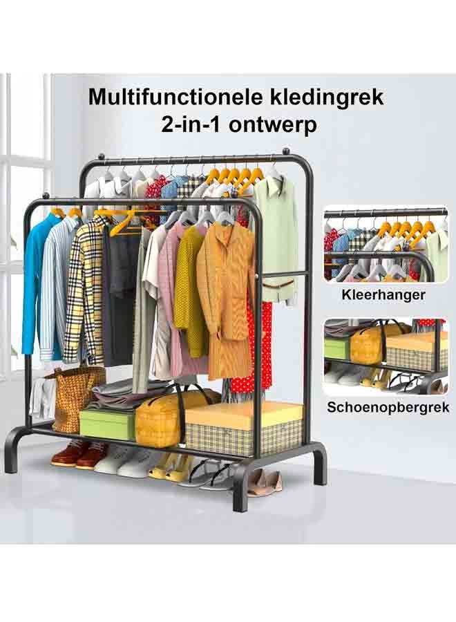 بلومنغ تايم 2 صف رف ملابس معدني ، 2 أزواج القضبان ، الملابس والأحذية التخزين ، غرفة نوم التخزين المنظم ، سهلة التجميع ، عدم الانزلاق الخرز تصميم - Image 5