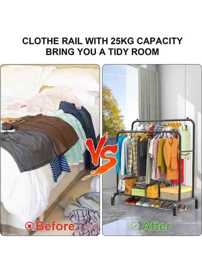 بلومنغ تايم 2 صف رف ملابس معدني ، 2 أزواج القضبان ، الملابس والأحذية التخزين ، غرفة نوم التخزين المنظم ، سهلة التجميع ، عدم الانزلاق الخرز تصميم - Image 3