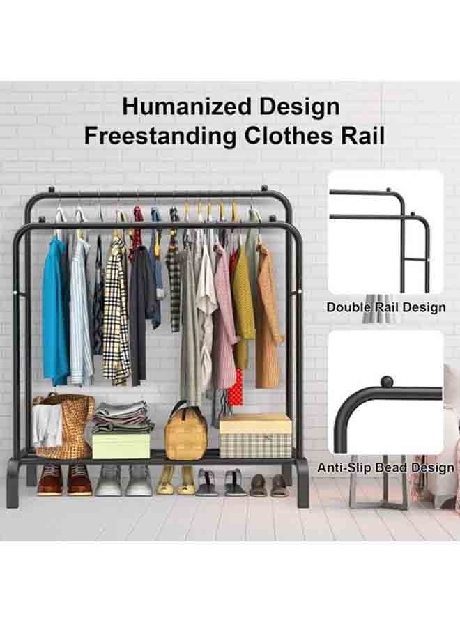بلومنغ تايم 2 صف رف ملابس معدني ، 2 أزواج القضبان ، الملابس والأحذية التخزين ، غرفة نوم التخزين المنظم ، سهلة التجميع ، عدم الانزلاق الخرز تصميم - Image 2