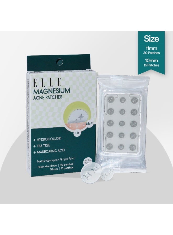 ELLE Magnesium Soft Acne Patch | Spot Treatment | Magnesium - The Magic Mineral |Hydrocolloid |Madecassic Acid | Tee Tree Oil Pimple Patches | Post-Breakout Acne Care | 11mm & 10mm Sizes | 45 Patches