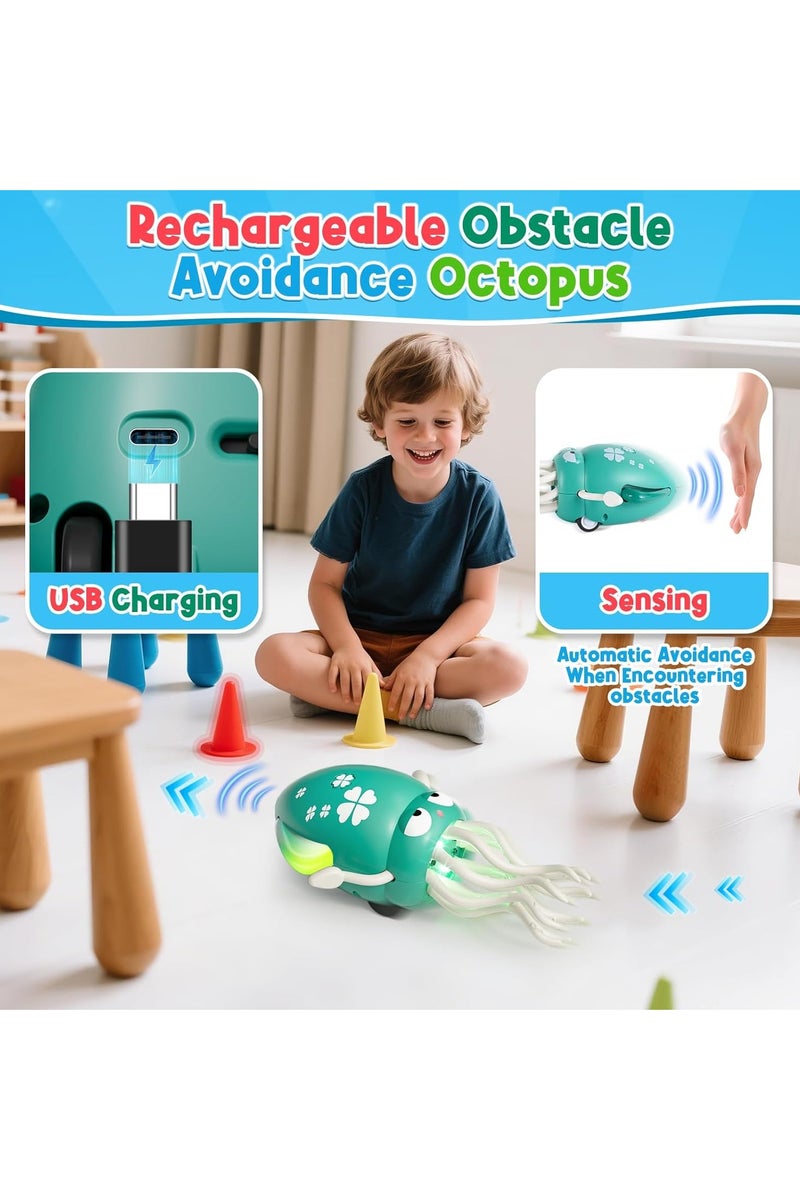 ATRJSZ Dancing Octopus Baby Toy, Electric Crawling Octopus Tummy Time Toy, Rechargeable Magic Dancing Music Squid for 3 4 5 6 Year Old Kids Boy Girl Birthday Gifts, Funny Squid for Office Desk Decor (Green) - Image 4