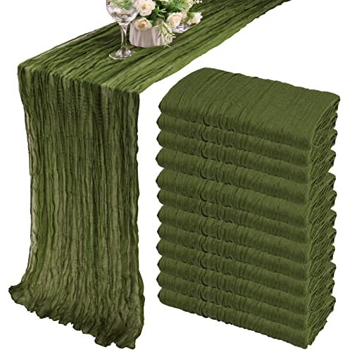 Fivenl 12 Pack 10Ft Cheesecloth Table Runner 35x120 Inch Boho Gauze Table Runner Rustic Cheese Cloth Long Romantic Table Runners for Wedding Bridal Shower Birthday Party Table Decor (Grass Green) - Image 1