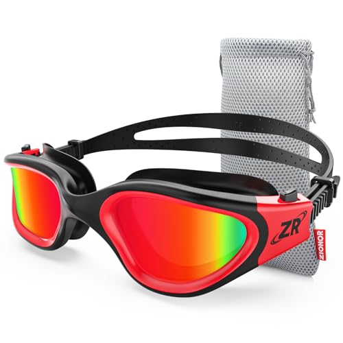 ZIONOR Swim Goggles, G1 Polarized Swimming Goggles UV Protection Leakproof Anti-fog Adjustable Strap for Adult Men Women (Polarized Mirror Red Lens) - Image 1
