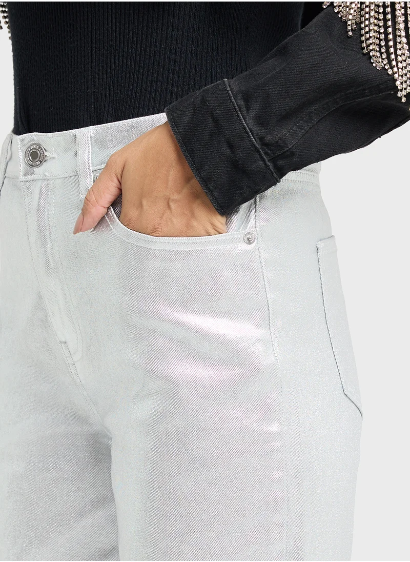 فيرو مودا Metallic Wide Leg Trousers
