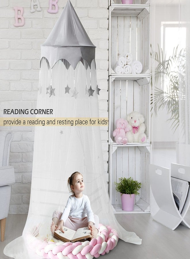 LOAOL Canopy for Kids Bed with Stars, Crib Canopy with Dome, Elegant Net Hanging Fairy Girl Bed Canopy Princess Room Decoration Reading Nook Corner Curtain Fits Full Crib, Twin, Queen Play Castle Tent - Image 3