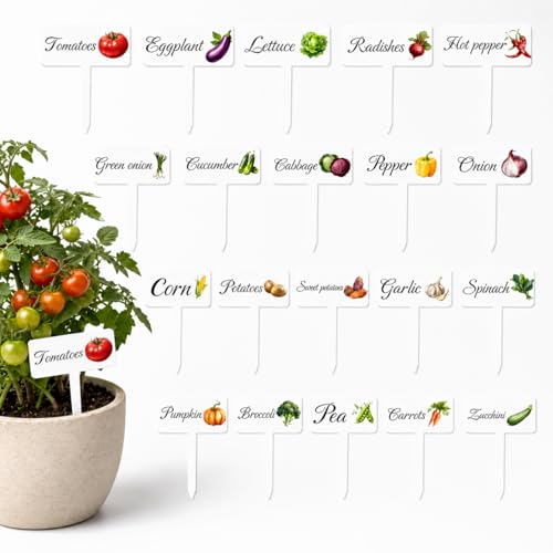 HIENAJ 20Pcs Garden Signs for Vegetables 20 Styles Waterproof Reusable Plant Label Signs Fruit Plant Stakes Tags with Names for Indoor Outdoor Garden Decoration - Image 1
