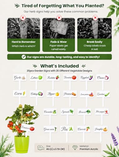 HIENAJ 20Pcs Garden Signs for Vegetables 20 Styles Waterproof Reusable Plant Label Signs Fruit Plant Stakes Tags with Names for Indoor Outdoor Garden Decoration - Image 3