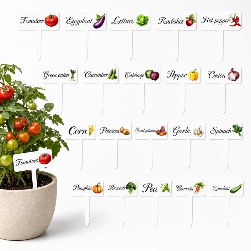 HIENAJ 20Pcs Garden Signs for Vegetables 20 Styles Waterproof Reusable Plant Label Signs Fruit Plant Stakes Tags with Names for Indoor Outdoor Garden Decoration - Image 2