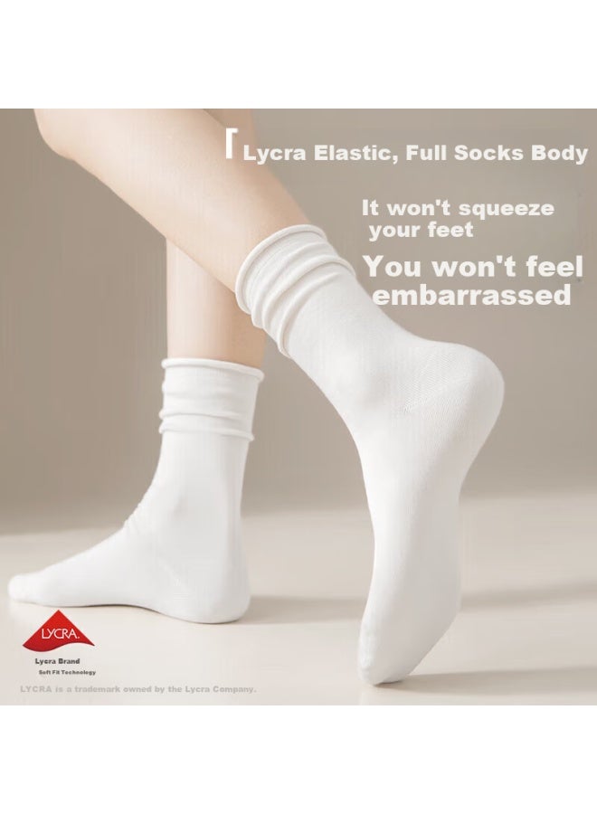 B&C.ROOM Cotton Bamboo House Women's Summer Thin Pile Socks Mid-tube Sweat-absorbent Odor-resistant Antibacterial Pure Cotton Breathable Boneless Long Tube Socks 5 Pairs - Image 2