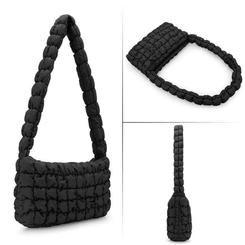 E-Tree Puffer Tote Bag Purse Quilted Hobo Carryall Crossbody Shoulder Handbag for Women (Black) - Image 4
