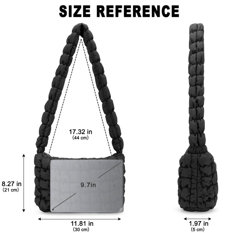 E-Tree Puffer Tote Bag Purse Quilted Hobo Carryall Crossbody Shoulder Handbag for Women (Black) - Image 3