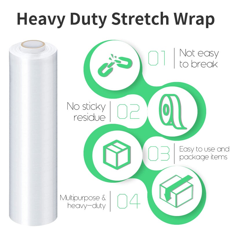 HERKKA Stretch Film, HERKKA Stretch Wrap with Handles Industrial Strength, Moving Wrapping Plastic Roll, Shrink Wrap for Pallet Wrap, 15" x 1000 Feet, 4 Pack, 60 Gauge - Image 3