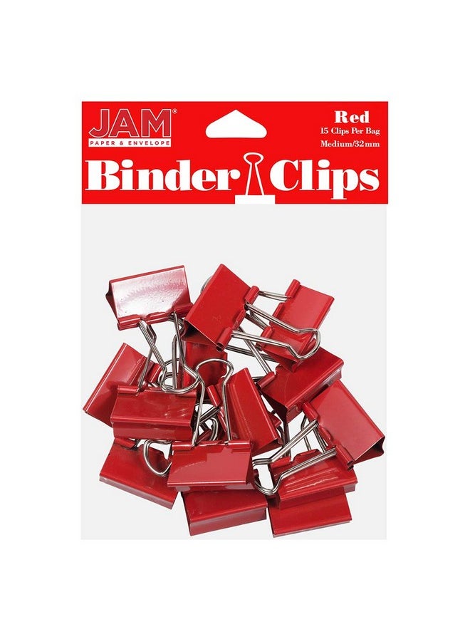 JAM Paper Colorful Binder Clips - Medium - 1 1/4 Inch (32 Mm) - Red Binderclips - 15/Pack  - Image 1