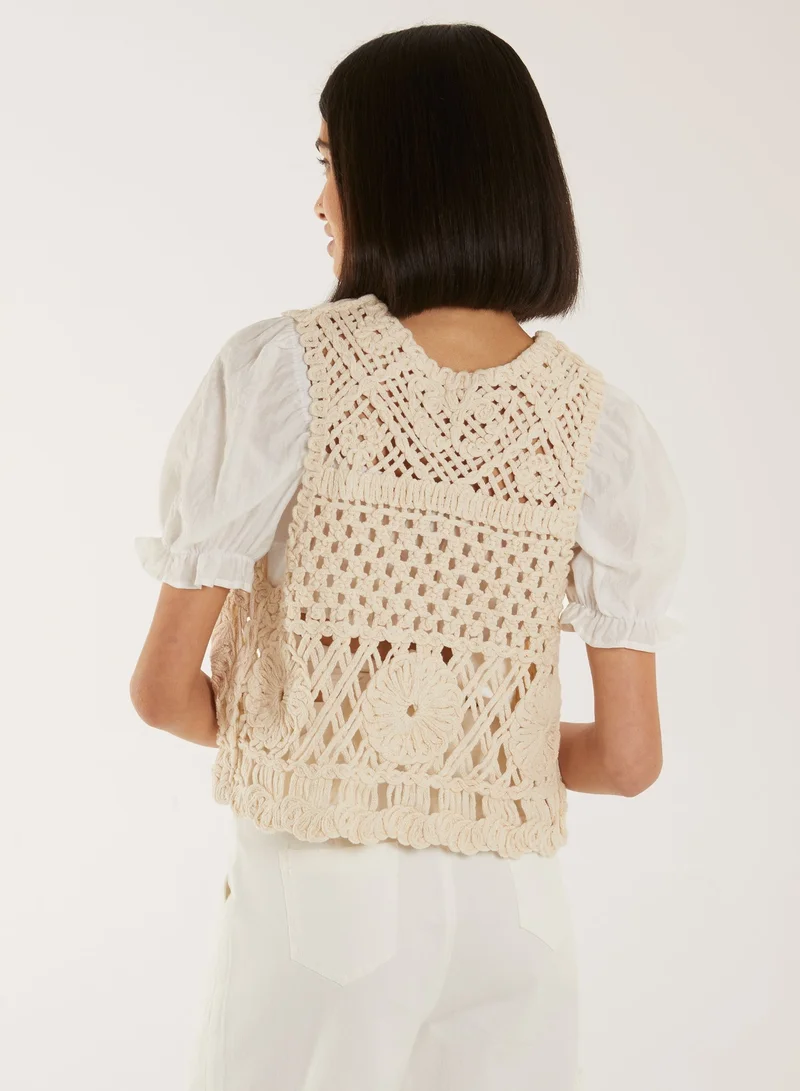 Pink Vanilla Crochet Detailed Waistcoat