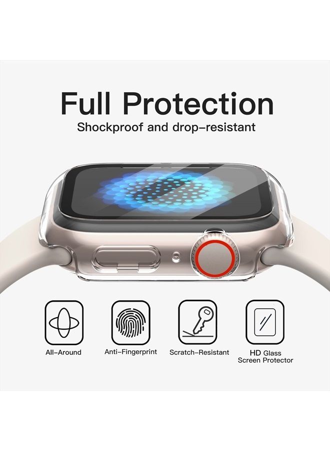 Case with Screen Protector Compatible with Apple Watch Series 8 7 41mm, Overall Protective Cover, Built-in Tempered Glass Film High Sensitivity, 2 Pack (Clear)