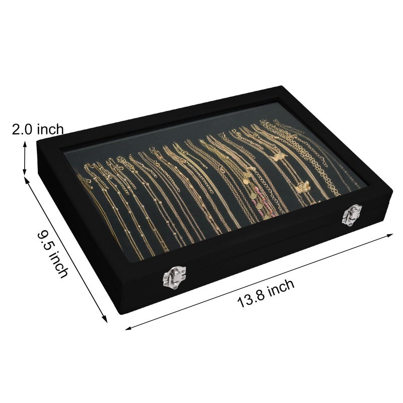 Siveit Necklace Organizer Box Premium 20 Hooks Velvet Necklace Display Jewelry Tray with Transparent Lid Jewelry Necklace Display Box for Necklace Pendants Suitable for Women and Girls (Black) - Image 3