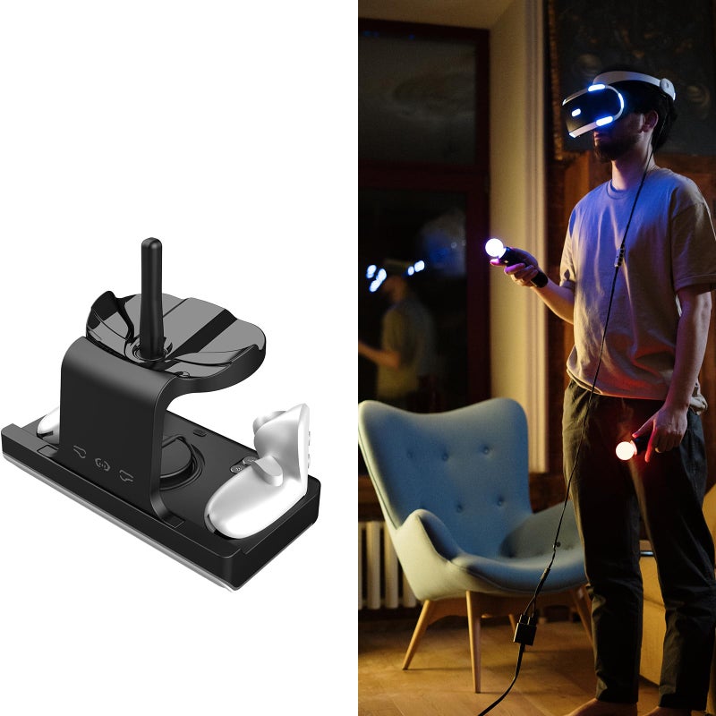 قاعدة شحن سوداء مع حامل شاشة LED لثلاثة سماعات تحكم، قاعدة محمولة - Image 3