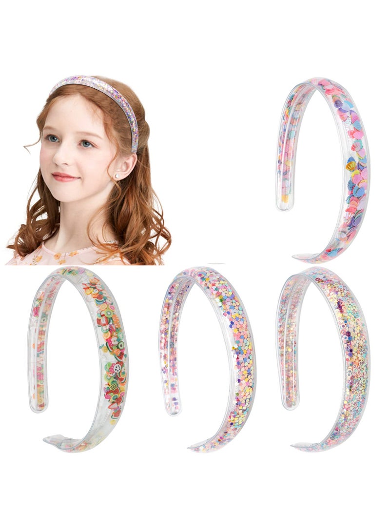 Excefore Cute Sequins Colorful Quicksand Hoop, 4Pcs Children's headdress headband With Gear Non Slip Accessories Hair Accessories Gift For Girls - Image 5
