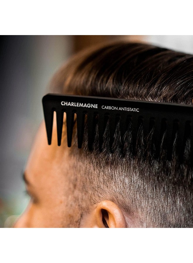 شارلمان مشط تصفيف الشعر للرجال من الكربون الفاخر المقاوم للكسر للشعر واللحية، مشط شعر خشن بأسنان خشنة 19 سم للرجال والنساء - Image 5