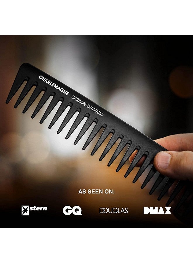 شارلمان مشط تصفيف الشعر للرجال من الكربون الفاخر المقاوم للكسر للشعر واللحية، مشط شعر خشن بأسنان خشنة 19 سم للرجال والنساء - Image 3