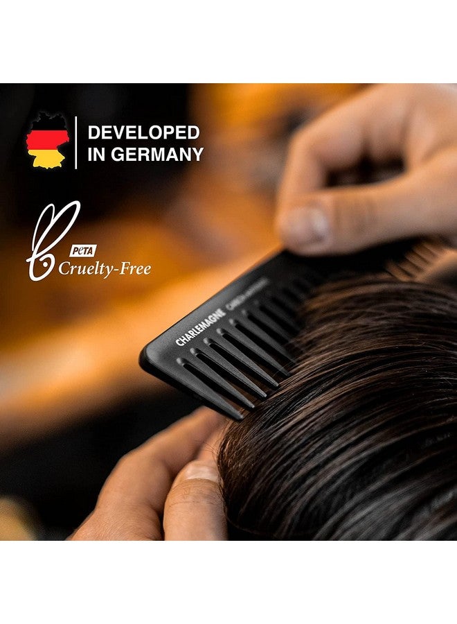 شارلمان مشط تصفيف الشعر للرجال من الكربون الفاخر المقاوم للكسر للشعر واللحية، مشط شعر خشن بأسنان خشنة 19 سم للرجال والنساء - Image 4