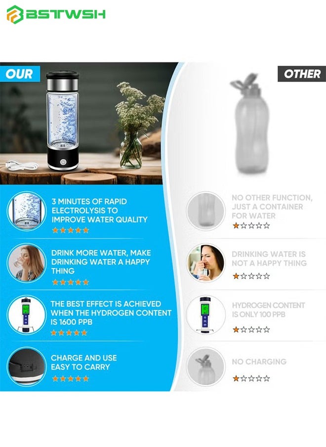 BSTWSH - Hydrogen Water Bottle,2024 New Hydrogen Water Generator, 420ml Rechargeable Portable Water Purifier,Healthy Hydration Hydrogen Water Bottle,Home Travel Office Sports Hydrogen Water Purifier(Black) - Image 1