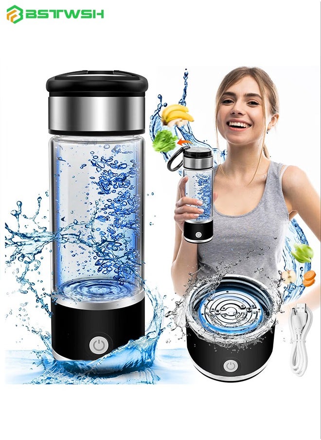 BSTWSH - Hydrogen Water Bottle,2024 New Hydrogen Water Generator, 420ml Rechargeable Portable Water Purifier,Healthy Hydration Hydrogen Water Bottle,Home Travel Office Sports Hydrogen Water Purifier(Black) - Image 1