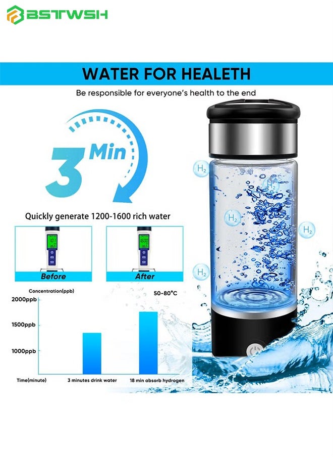BSTWSH - Hydrogen Water Bottle,2024 New Hydrogen Water Generator, 420ml Rechargeable Portable Water Purifier,Healthy Hydration Hydrogen Water Bottle,Home Travel Office Sports Hydrogen Water Purifier(Black) - Image 1