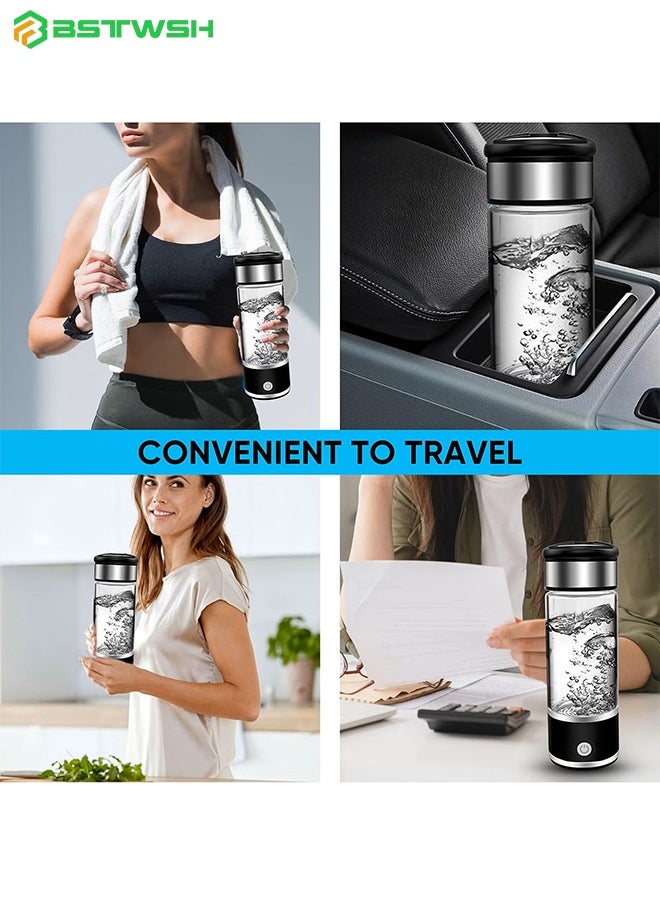 BSTWSH - Hydrogen Water Bottle,2024 New Hydrogen Water Generator, 420ml Rechargeable Portable Water Purifier,Healthy Hydration Hydrogen Water Bottle,Home Travel Office Sports Hydrogen Water Purifier(Black) - Image 1