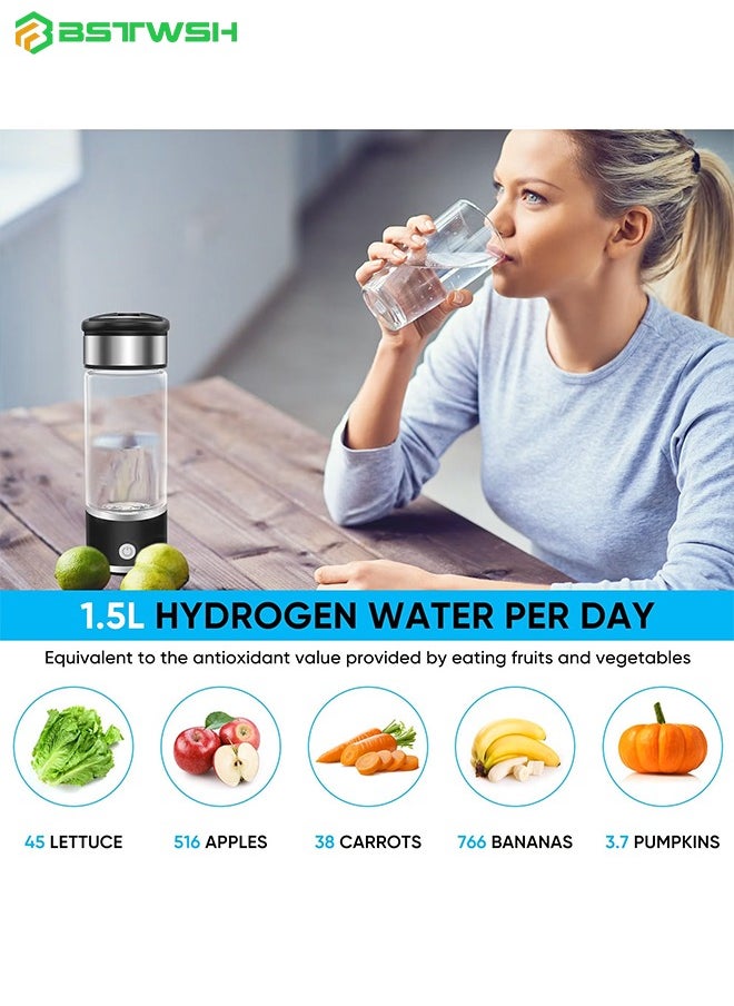 BSTWSH - Hydrogen Water Bottle,2024 New Hydrogen Water Generator, 420ml Rechargeable Portable Water Purifier,Healthy Hydration Hydrogen Water Bottle,Home Travel Office Sports Hydrogen Water Purifier(Black) - Image 1