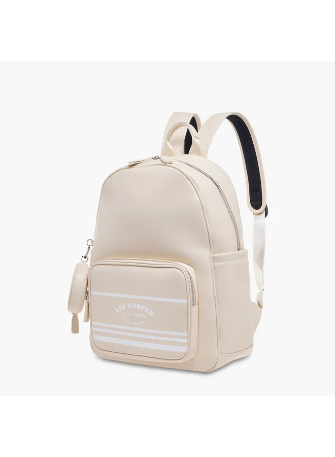 Lee Cooper Women Logo Print Backpack with Zip Closure and Attached Pouch - 31x13x14 cm