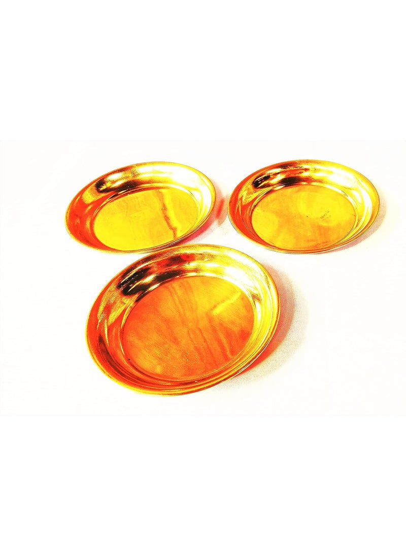 DEV POOJA STORE DEV POOJA STORE Pure Brass Plate for PujaDiwaliNavratri Pooja Bhog Thali Deepak Diya Oil Lamp Plate for Home Temple Puja Articles Decor Gifts Set of 3 