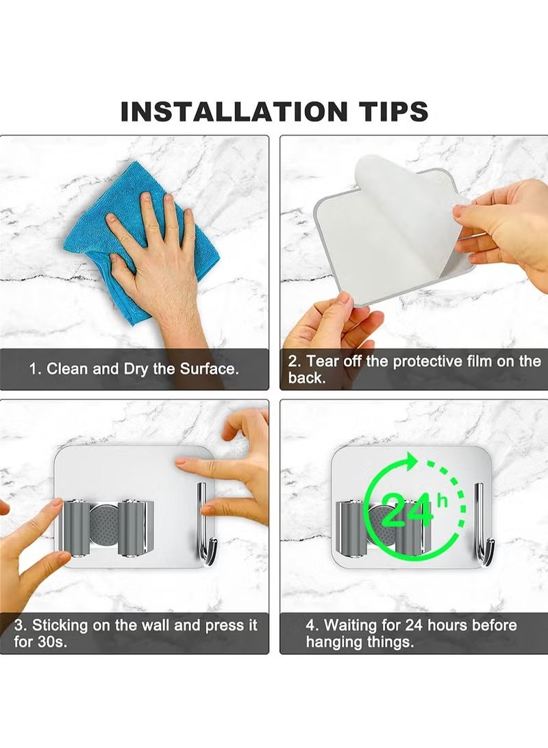 5 Pack Mop Holder Wall Mount Stainless Steel Broom Storage Hanger Adhesive Anti-Slip Tool Organizer Heavy Duty Mop Gripper Rack with Hook - Image 5