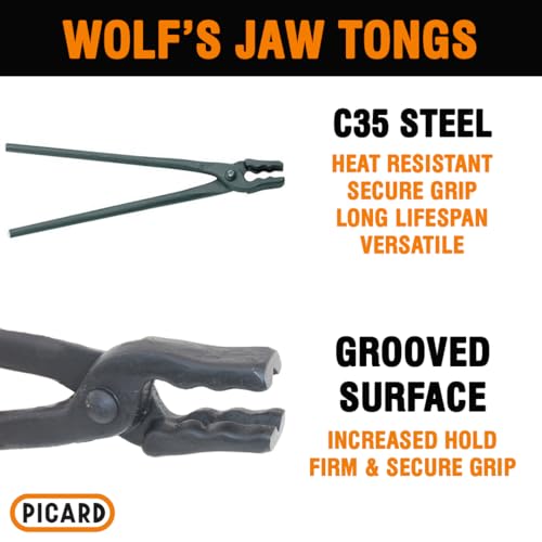 Picard Blacksmith Tongs, Wolf's Jaw, 16" Long - C35 Steel, 850g, Toothed Jaws for Better Grip, for Material Thickness 3 to 12 mm, Blacksmith Forge, Blacksmith Tools - Image 3