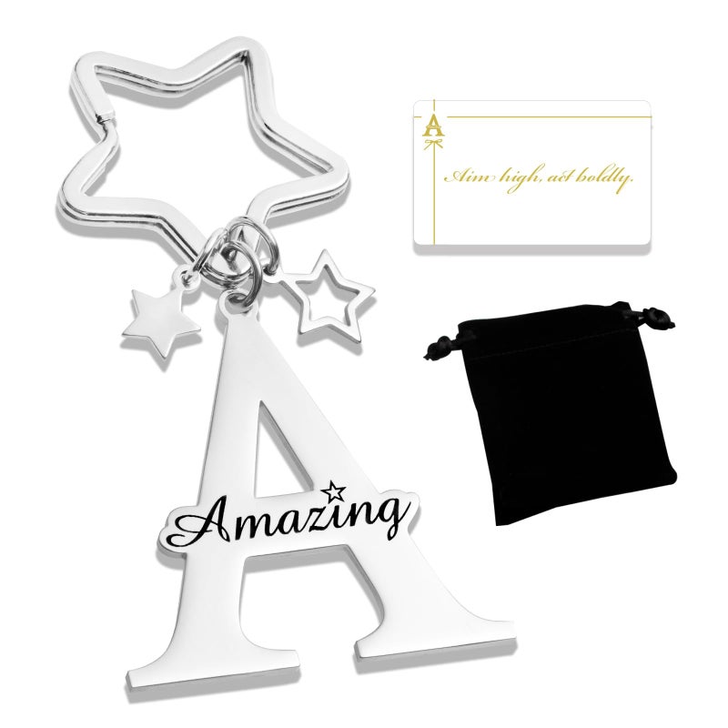 Qunrwe A-Z Letter Initial Keychain for Women Men Teen Girl Boy Kid,Purse Handbag Backpack Bag Charms,Personalized Alphabet Car Keychain,Unique Inspirational Gifts for Women Men Boyfriend Coworker Boss Friend - Image 1
