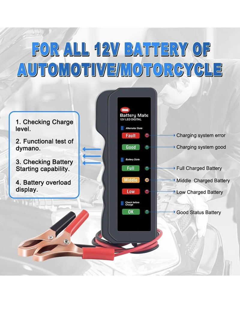 Generic 12V Car Battery Tester, Alternator Tester Automotive, Battery Checker, Analyzer to Check Alternator and Battery Charging System, LED Indication  - Image 2
