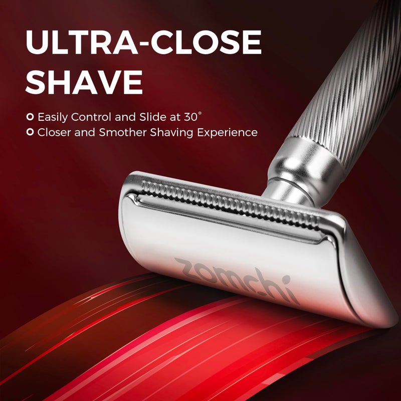 ZOMCHI Double Edge Safety Razor for Men & Women,[New Version 2.0 ] Metal Razor with 10 Double Edge Safety Razor Blades, Single Blade Razor with Stand â€“ Noble Silver - Image 2