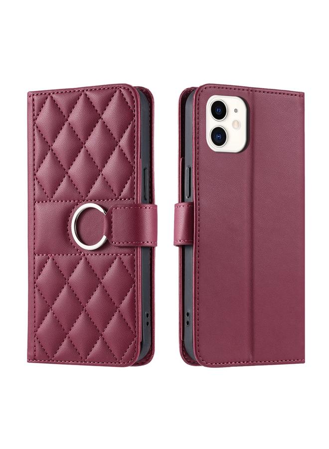 Zaboon Case For iPhone 12 mini Ring Buckle Rhombic Leather Phone Case - Image 1