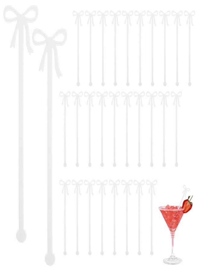Yuanchu 30 Pack Coquette Acrylic Bow Drink Stirrers, Transparent Swizzle Sticks for Cocktail Coffee Reusable Stirrers for Bachelorette Wedding Bridal Shower Party Decorations Supplies - Image 1