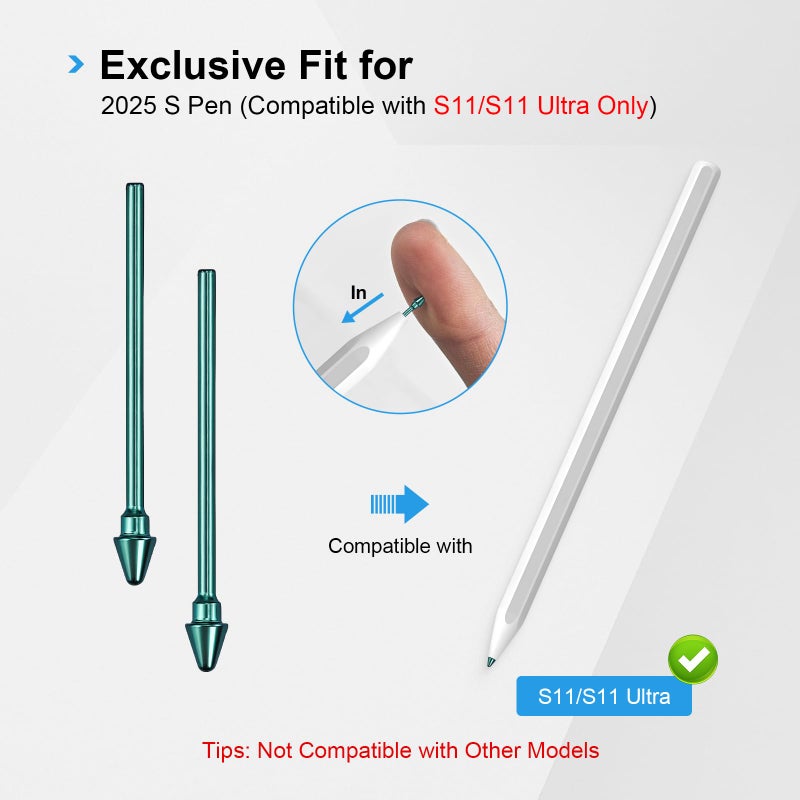 REEYEAR Titanium Alloy Replacement Tips Compatible with Galaxy Tab S11 / S11 Ultra 2025 S Pen â€“ Exclusive Fit for Latest 2025 S Pen Only (Not Compatible with Other Models) â€“ Durable Precision Nibs,Green - Image 2