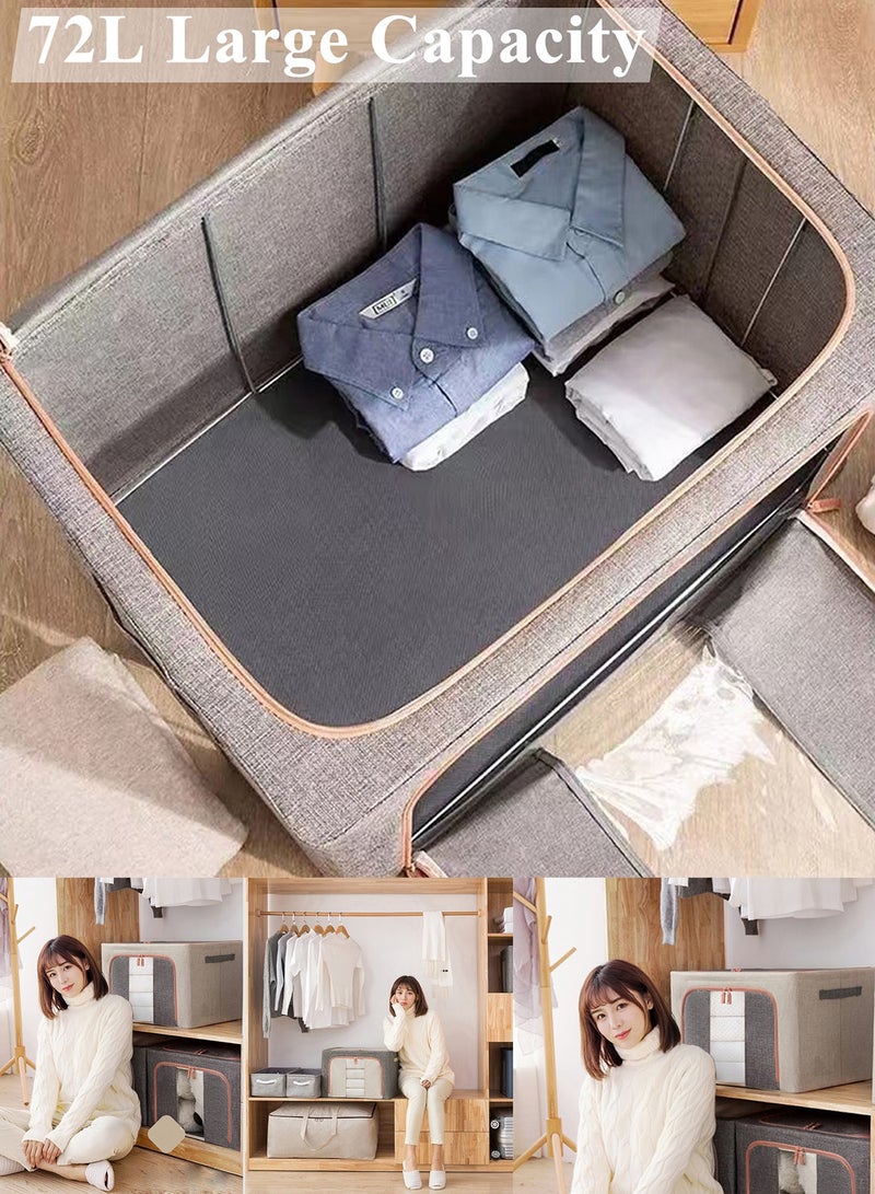 Qiccijoo Qiccijoo 3Pack Clothes Storage Bag Foldable Closet Organizers Storage Containers,Large Storage Bins for Comforters, Blankets, Bedding,Toys, Books, Foldable with Sturdy Zipper,Clear Window, 72L-Beige - Image 4