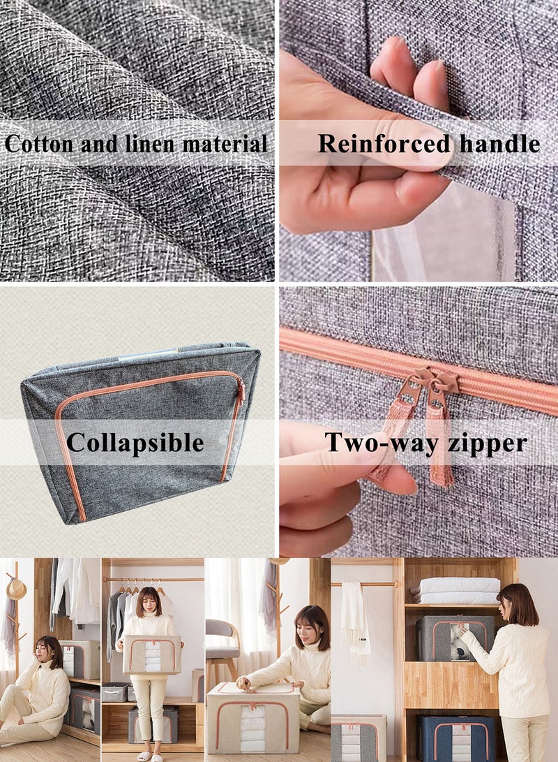 Qiccijoo Qiccijoo 3Pack Clothes Storage Bag Foldable Closet Organizers Storage Containers,Large Storage Bins for Comforters, Blankets, Bedding,Toys, Books, Foldable with Sturdy Zipper,Clear Window, 72L-Beige - Image 3