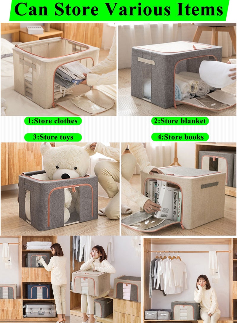 Qiccijoo Qiccijoo 3Pack Clothes Storage Bag Foldable Closet Organizers Storage Containers,Large Storage Bins for Comforters, Blankets, Bedding,Toys, Books, Foldable with Sturdy Zipper,Clear Window, 72L-Beige - Image 5