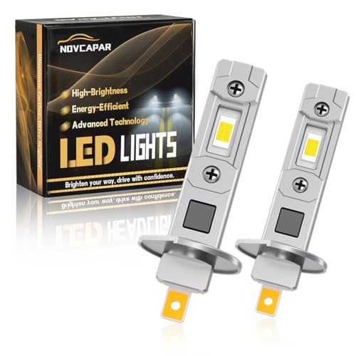 NOVCAPAR H1 LED Bulbs, 24000LM Super Brightness high Beam and Low Beam, 6500K Cool White Fanless Fog Lights Bulbs, 1:1 Mini Size Plug and Play, Non-Polarity, Pack of 2 - Image 1